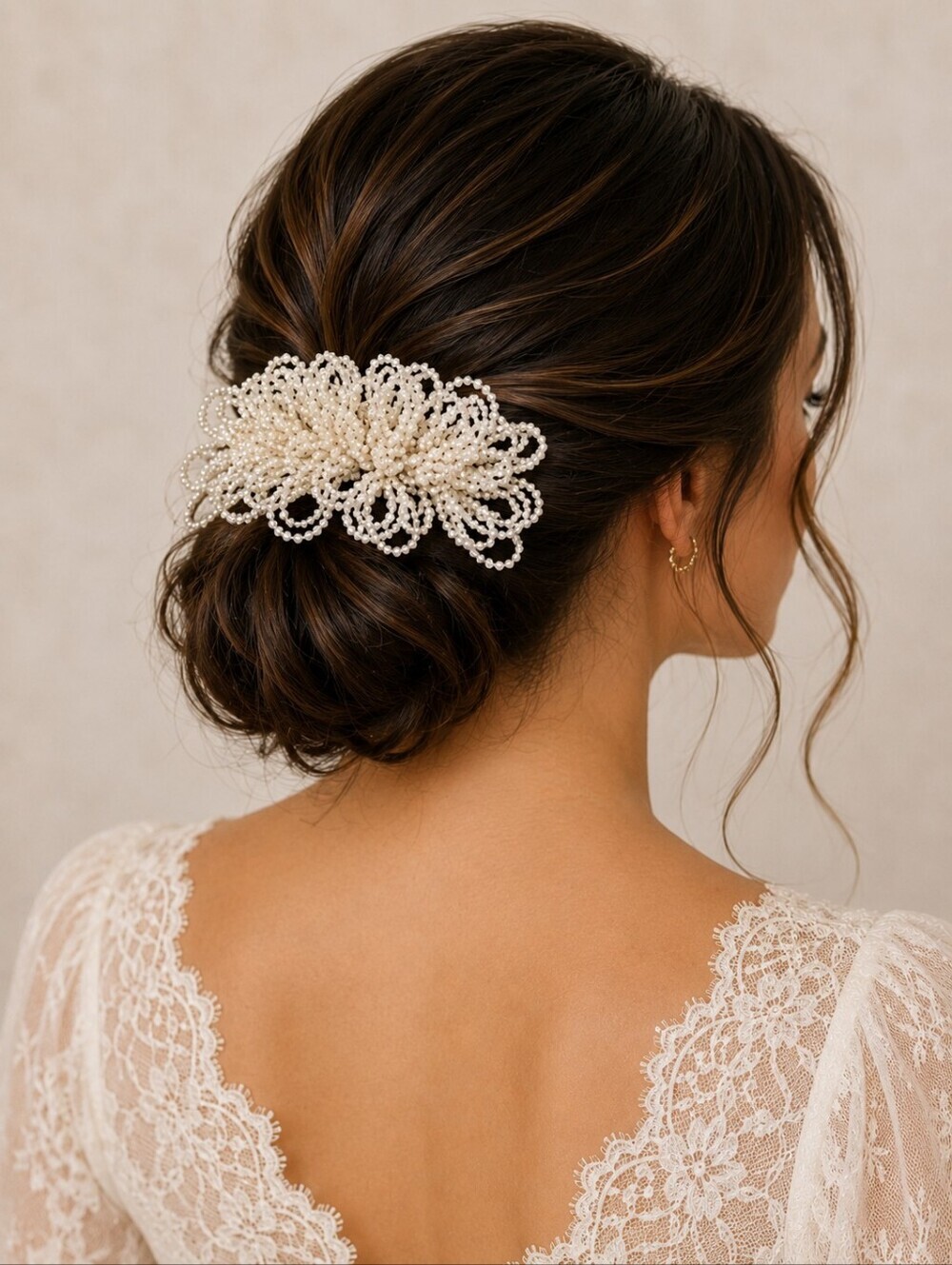 Vintage Large White Pearl Beaded Bridal Acrylic Hair Comb